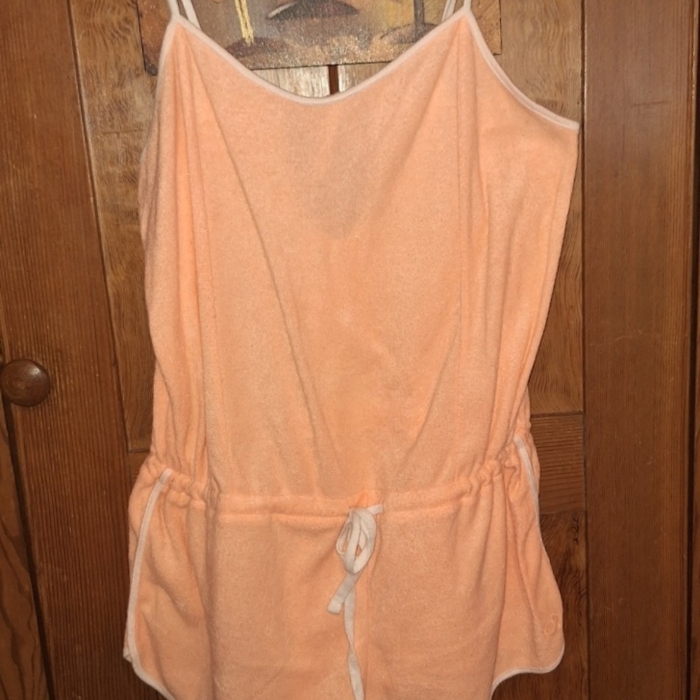 OP Peach Terry Drawstring Romper with Spaghetti Straps